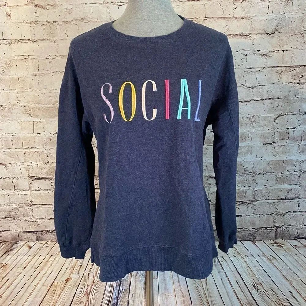 Wildfox Women's Blue Pullover Sweatshirt Stretch Embroidered Social Size Medium